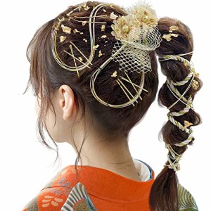 JZOON 髪飾り成人式 水引 金箔 銀箔 組紐  ロープ ゴールド シルバー ヘアアクセサリー 前撮り 振袖 卒業式 結婚式 和装 袴 着物