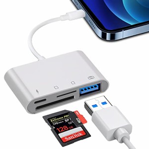 革新・MFi認証iPhone/iPad用 SD カードリーダー lightning用 4in1 USB SDカードカメラリーダー SD/TFカー