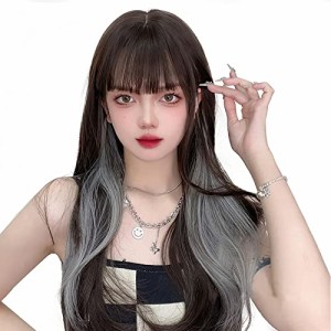 ウィッグ ロング ストレート ウイッグ セミロング 黒髪 インナーカラー 女装 フルウィッグ wig 耐熱 ロリータ コスプレ ウィッグ 自然