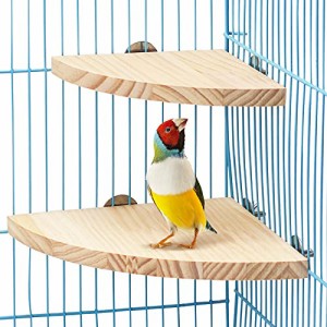 2点セット入り 木製 コーナー ステージ 小動物 おもちゃ 鳥 インコ オウム ハムスター 止まり木 ケージに取り付け ケージステージ 踏み台