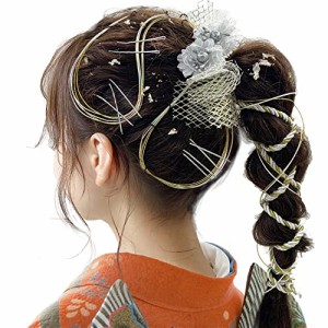 JZOON 髪飾り 成人式 水引 金箔 銀箔 組紐  ロープ ゴールド シルバー ヘアアクセサリー 前撮り 振袖 卒業式 結婚式 和装 袴 着物