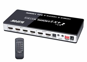 BLUPOW 4K60Hz・1080P120Hz・HDR対応 HDMIマトリックス セレクター 4入力2出力 + 音声分離光デジタル・3.5mm