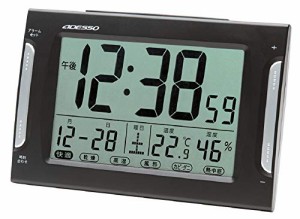 ADESSOアデッソ 置き時計 電波 デジタル ダブルアラーム 電波時計 注意報 温度 湿度 曜日 日付表示 ブラック DA-33