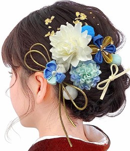 JZOON 成人式 髪飾り ヘアアクセサリー つまみ細工 菊 ピンポンマム クチナシ ポンポン 金箔 リボン 可愛い 手作り 浴衣 袴 着物 振