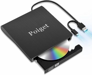 2023Poiget CD/DVDドライブ 外付け DVDレコ DVD-Rプレイヤー CDレコUSB3.0&Type-C両用 内蔵ケーブル Wi