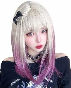 Limakaraウィッグ セミロング ストレート かつら フルウィッグ グラデーション インナーカラー 可愛いギャル 自然 ロング 女性 小顔