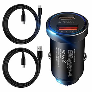 Hootek 38W 2ポート カーチャージャー + USB Type C ケーブル 1.8m*2本 PD&QC3.0対応/USB-CとUSB-