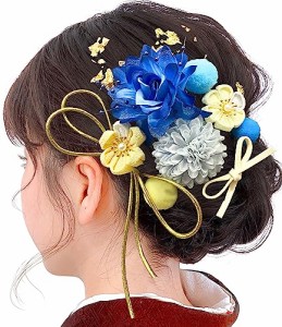 JZOON 成人式 髪飾り ヘアアクセサリー つまみ細工 菊 ピンポンマム クチナシ ポンポン 金箔 リボン 可愛い 手作り 浴衣 袴 着物 振