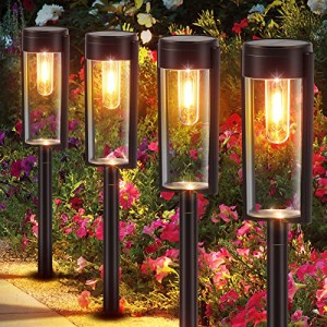 PUAIDA ソーラー屋外ライト IP65防水 ガーデンライト 埋め込み式 暖色LED通路ライト 高輝度イルミネーション 4個セット 自動点灯/
