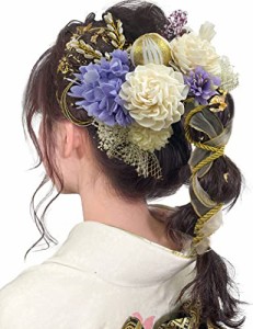 JZOON 髪飾り 成人式 髪飾り 10色 ドライフラワー 造花飾り 水引 紐 ヘアーアクセサリー 和玉 かすみ草 金箔  和服 着物 振袖 袴