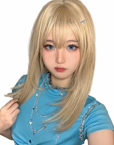 Limakaraウィッグ ミディアム ストレート 金髪 自然 カツラ フルウィッグ セミロング レイヤー ギャル コスプレ ゴールド レディース