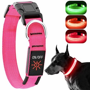KOSKILL LED光る首輪 犬用 散歩 夜 ライト USB充電式 小型犬 中型犬 大型犬 安全性 サイズ調整可能 視認距離500m M