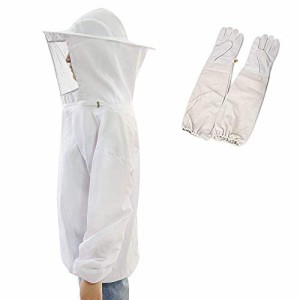 Ytimmly 養蜂用 蜂防護服 フェイスネット付上着 手袋付き フェイスネット付き フリーサイズ