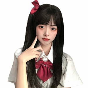 ウィッグ セミロング グラデーション ストレート ぱっつん フルウィッグ かつら レディース wig 自然 小顔 黒茶色