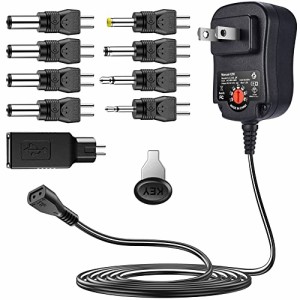 PSE  SoulBay 12W汎用ACアダプター マルチ電圧DC電源、 9個のコネクタ付き、 3Vから12Vの家庭用電化製品に対応 - 100