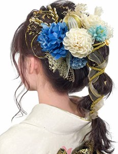 JZOON 髪飾り 成人式 髪飾り 10色 ドライフラワー 造花飾り 水引 紐 ヘアーアクセサリー 和玉 かすみ草 金箔  和服 着物 振袖 袴