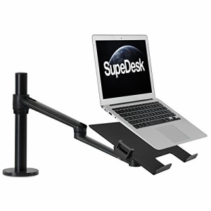 SupeDesk モニターアーム ノートパソコンアーム 1画面 液晶ディスプレイアーム ノートパソコン置き台付 最大荷重9kg クランプ式 自立