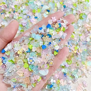 DUOLEIMI ネイルパーツ 花 蝶々 種類豊富 100pcs リボン アクセサリーパーツ 春ネイル ネイルアート パーツ 立体 レジン用 D