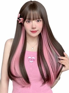 Limakaraウィッグ ロング ストレート インナーカラー かつら フルウィッグ 自然 コスプレ ぱっつん 小顔  耐熱 wig 原宿系 ファ