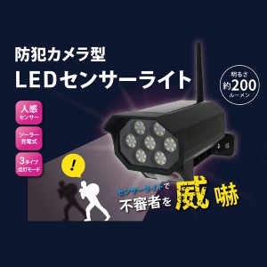 防犯カメラ型 LED センサーライト 太陽光充電 明るさ200ルーメン EDN-339 