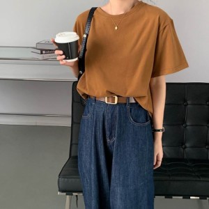 トップス Tシャツ 半袖 ラウンドネック かわいい 大人可愛い きれいめ シンプル おしゃれ お洒落 大人可愛い 大人女子 こなれ感 ラフ キ