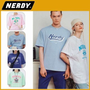 NERDY ノルディー Tシャツ トップス 半袖 丸ネック ロゴＴシャツ コットン カジュアル ファッション レディース メンズ 男女兼用 プリン