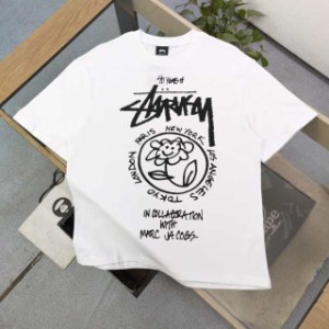 2023夏新作Stussyステューシーひまわり柄レターロゴプリントカジュアルカップルルルーズ半袖Tシャツ並行輸入品