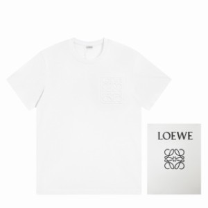 LOEWE ネオン刺繍蛍光ピンク半袖Tシャツ 並行輸入品