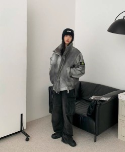 Stone Island 新しいレンダリングカラースタンドアップカラーコットンコートジャケット