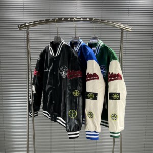 Stone IslandストーンアイランドFW22秋冬パッチワークレザーUベースボールウェアツイードジャケット