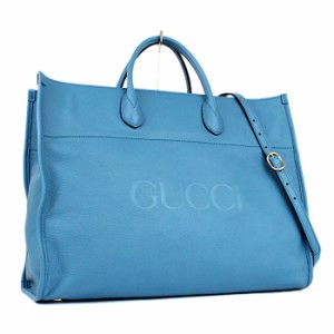 グッチ GUCCI レザー ブルー 青 トートバッグ ボストンバッグ 大容量 674837 中古