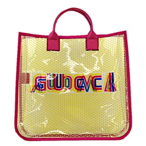 美品 GUCCI グッチ ビニール クリア ピンク イエロートートバッグ クリアバッグ ビニールバッグ スター 星 チルドレンズ 550763 中古