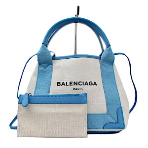 バレンシアガ BALENCIAGA キャンバス レザー ホワイト×ブルー ネイビーカバス XS ミニハンドバッグ ポーチ付き