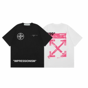 OFF-WHITE オフホワイト Tシャツ スウェット シャツ カジュアル プリント 男女兼用 ゆったり 半袖 コットン tシャツ 送料無料