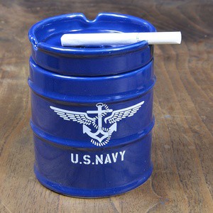 灰皿 ドラム缶 NAVY 陶器製 ネイビー[ha8855804]