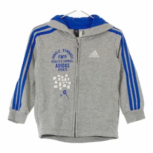 【04654】訳あり商品 adidas パーカー 90センチ グレー フード付き アウター 青ライン ジップパーカー キッズ kids 子供服 アディダス