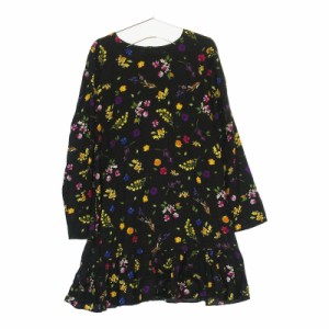 【09206】B品 ZARA ワンピース 黒 Mサイズ 花柄 ひざ丈スカート フレア フレアスカート 小花柄 背面ジップアップ レディース 長袖