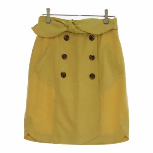 【0985】リランドチュール Rirandture スカート Sサイズ イエロー 黄色 シンプル 膝丈 リボン おしゃれ ボタン