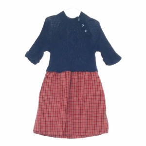 【10469】美品 familiar ワンピース 120 レッド ネイビー チェック柄 ファミリア 柄ワンピ ワンピ 可愛い キッズ kids 子供服