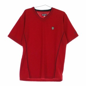 【11210】 K-SWISS ケースイス Vネック 半袖 Tシャツ カットソー スポーツウエア 赤 L ポリエステル100％ 速乾性 しわになりにくい
