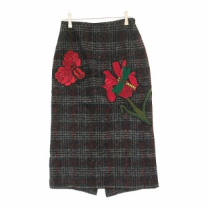 【13009】 ZARA WOMAN ザラ ペンシルスカート ナロースカート バラ 薔薇 チェック ダークグレー レッド XS