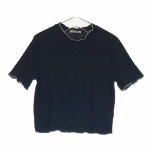 【14136】B品 ZARA TRF トップス Lサイズ ブラック 訳あり品 ザラ・トラファ ニット リブニット 半袖 シンプル レディース 薄手 おしゃれ