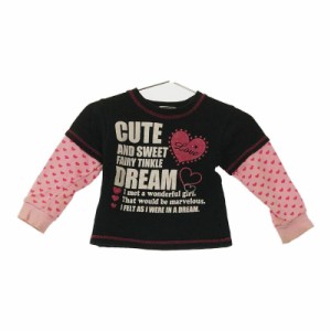 キッズ110 Cute Blue フェイクレイヤード長袖Tシャツ 黒×ピンク ラメプリント ロゴプリント ハート柄 キュートブルー 【21127】