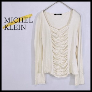 レディース 38 M相当 MICHEL KLEIN トップス シャツ 長袖シャツ ブラウス オフホワイト シャーリングトップ ミッシェル・クラン 【22852