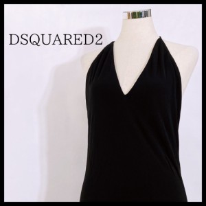 新古品 レディースXS DSQUARED2 ドレス ワンピース キャミソール ブラック タイト ロング丈 ホルターネック ディースクエアード 【23986