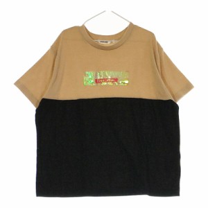 キッズ160 twocolon 半袖Tシャツ 茶色 ブラウン 黒 ブラック 胸プリント文字 カジュアル シンプル トゥーコロン 【26508】