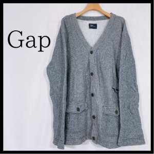 メンズM Gap ニットカーディガン ブルー 青 訳アリ品 厚手 ボタン ポケット シンプル 無地 カジュアル かっこいい ギャップ 【27138】