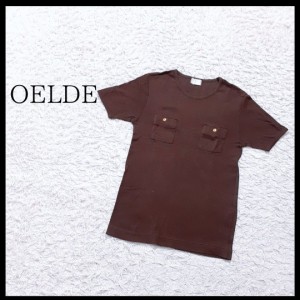 レディース OELDE エルデ 半袖Tシャツ カットソー ブラウン 安い お買い得 シンプル 無地 胸元ポケット付き カジュアル 普段着 サイズXS