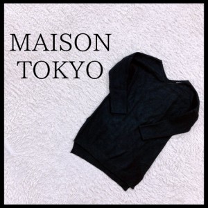 サイズF レディース MAISON TOKYO メゾントウキョウ ニット ブラック 安い お買い得 カジュアル 無地 Vネック 上品 裾スリット 長袖