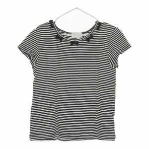 サイズ130 キッズ Cathy キャシー 半袖シャツ ブラック 安い お買い得 カジュアルシャツ 丸ネック キャップスリーブ ボーダー リボン